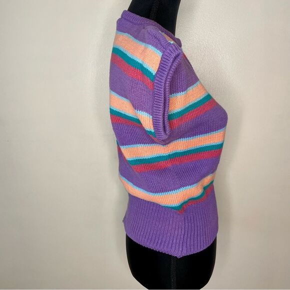 Gloria Vanderbilt Sweater Vest Vintage Knit Stripe Short Sleeve Purple Large - Picture 3 of 9